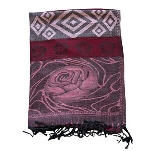Cashmere Scarf/Wrap Red Rose Floral Pink Paisley Ethnic Elegance Shawl, Classy
